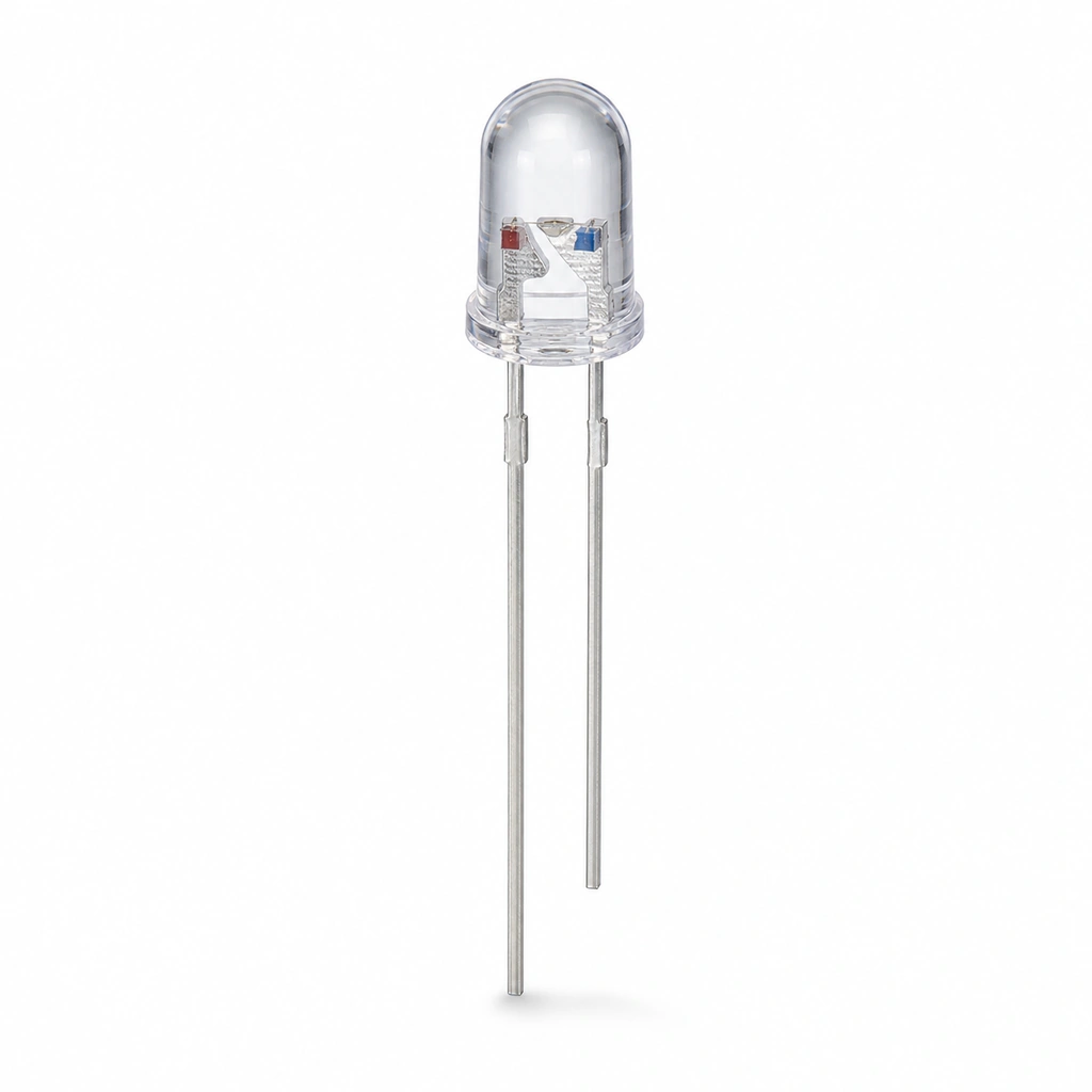 5mm Yuvarlak Şeffaf Çift Renkli (Kırmızı-Mavi) Flash LED
