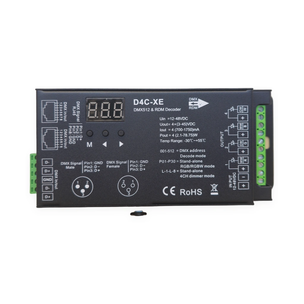 D4C-XE 4 Kanal Sabit Akım DMX512 & RDM Dekoder 12-48V