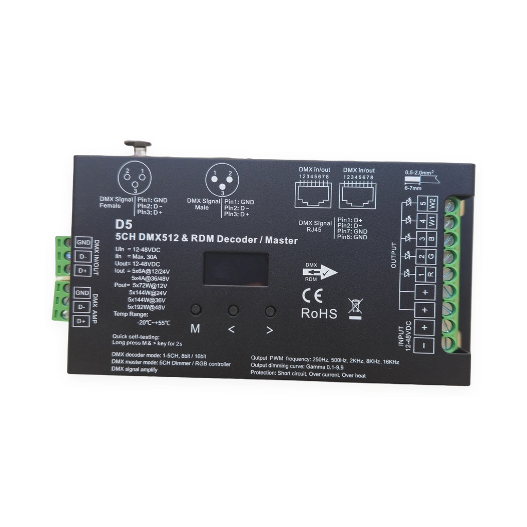 D5 5 Kanal DMX512 & RDM Dekoder / Master 12-48V 5x6A
