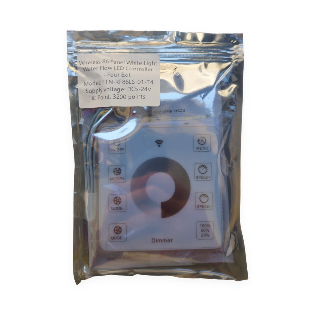 RF86LS-01-T4 Kablosuz 86 Panelli Beyaz Işık Akan Su Efektli LED Kontrolcü 4 Çıkışlı 5-24V